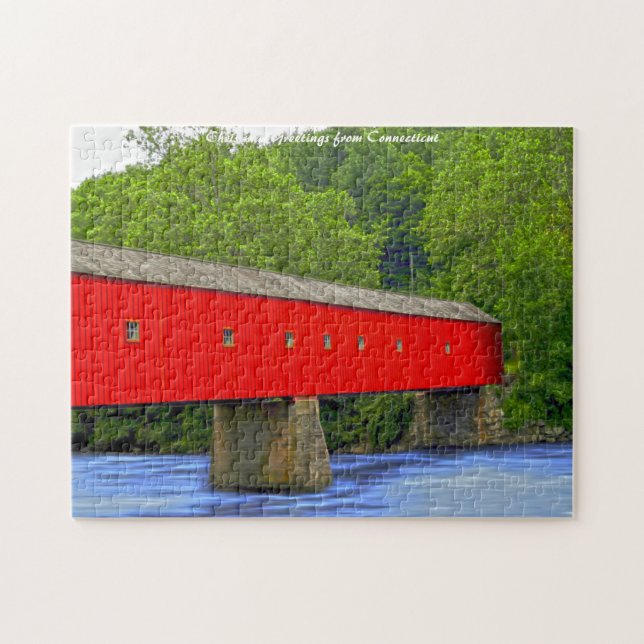 Connecticut Covered Bridge. Weihnachtsgrüße Puzzle (Horizontal)