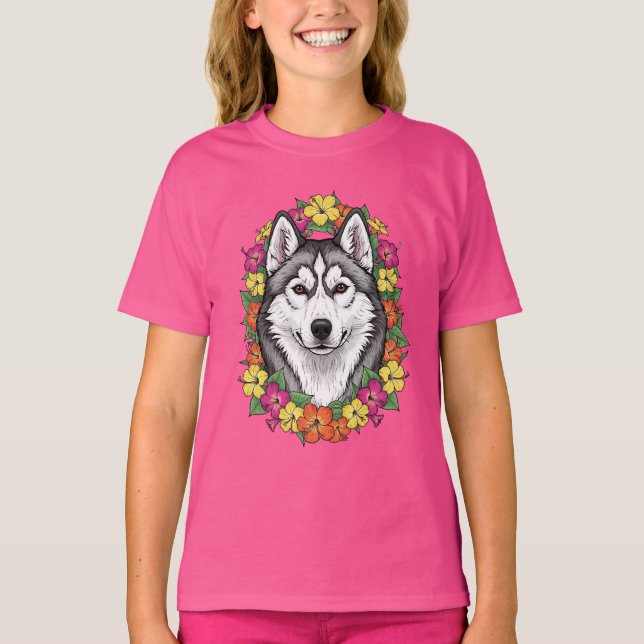 Connecticut Dog And Colorful Mirablis Flowers T-Shirt (Vorderseite)