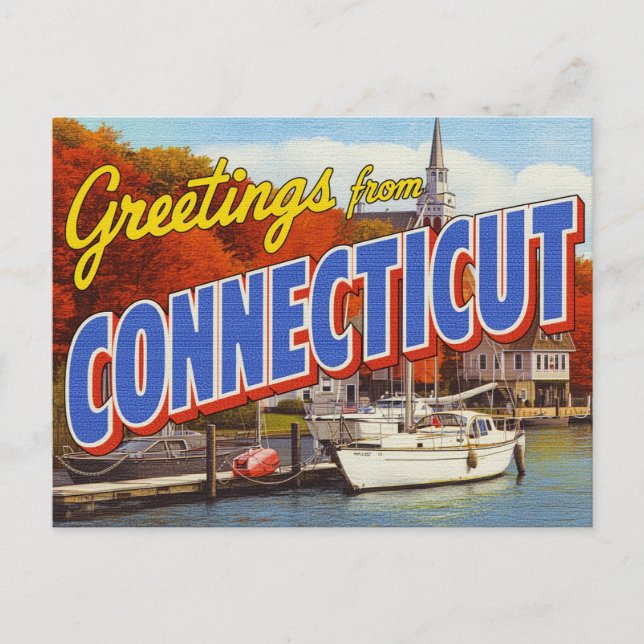 Connecticut Fall Harbor Yacht Postkarte (Vorderseite)