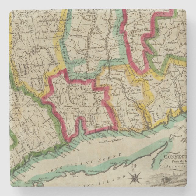 Connecticut-Karte Steinuntersetzer (Vorderseite)