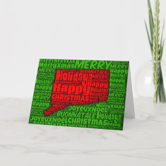 Connecticut Karte Word Art Weihnachtskarte (Vorderseite)