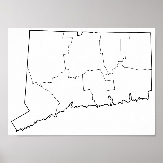 Connecticut Landkreis Leere Kontur Karte Poster (Vorne)