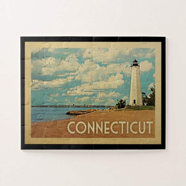 Connecticut Lighthouse Vintage Travel Puzzle (Horizontal)