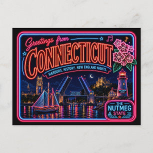 Connecticut Neon State Retro Vintage Postkarte