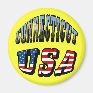Connecticut Picture and USA Flag Text Magnet