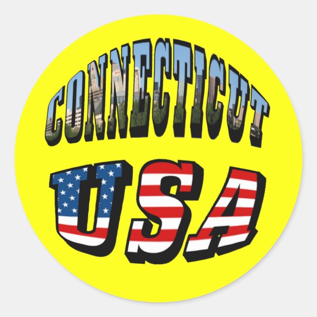 Connecticut Picture and USA Flag Text Runder Aufkleber (Vorderseite)