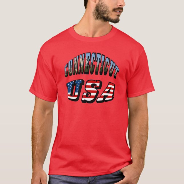Connecticut Picture and USA Flag Text T-Shirt (Vorderseite)