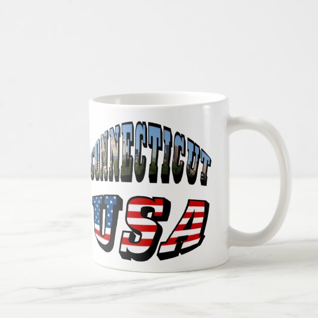 Connecticut Picture and USA Flag Text Tasse (Rechts)