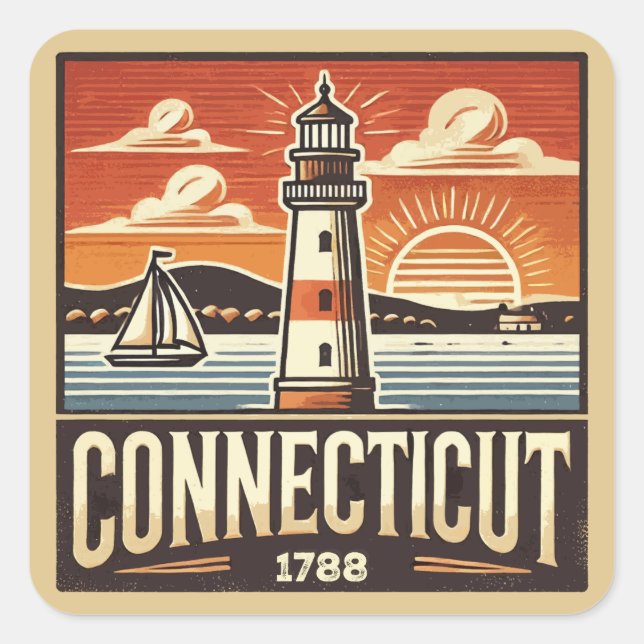 Connecticut Quadratischer Aufkleber (Vorderseite)