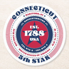 Connecticut Red White Blue Typografie Runder Pappuntersetzer