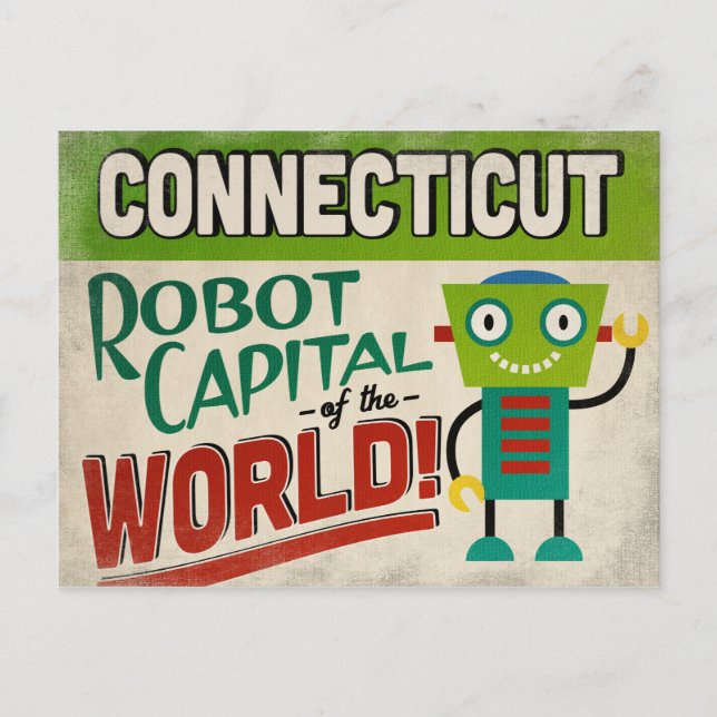 Connecticut Robot - Funny Vintag Postkarte (Vorderseite)