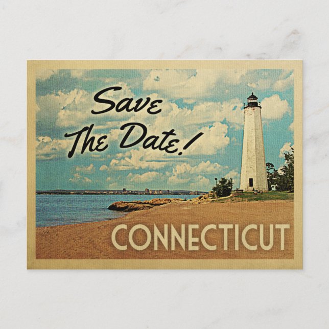 Connecticut Save the Date Vintage Postkarten (Vorderseite)