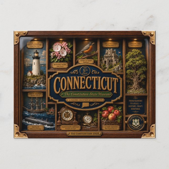 Connecticut Shadow Box 3D Figurine Staat Postkarte (Vorderseite)