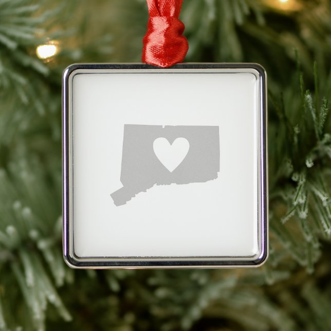 Connecticut Shaped Gray mit Heart Gray Nutmegger Ornament Aus Metall (Baum)