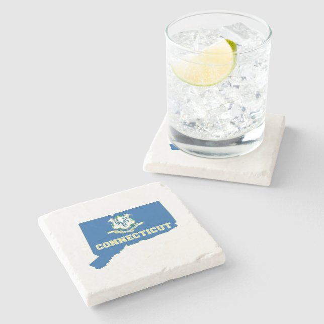 Connecticut Shaped State Flag Nutmegger Zuhause Steinuntersetzer (Seitenansicht)