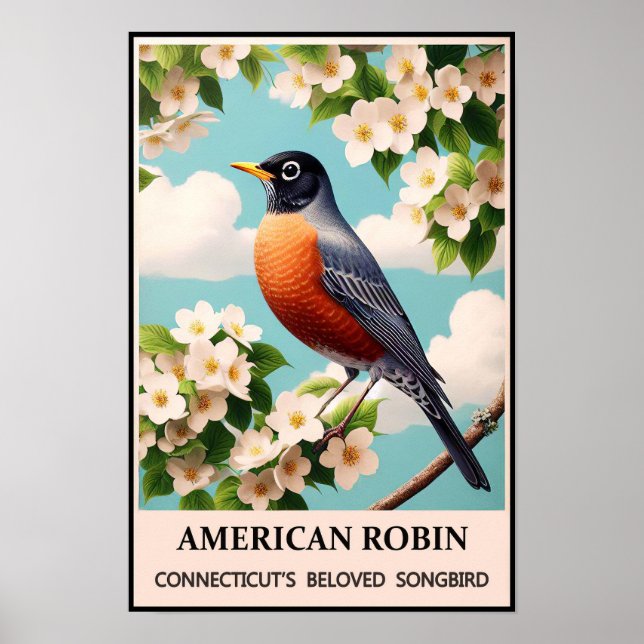 Connecticut Staat Bird - American Robin Vintag Poster (Vorne)