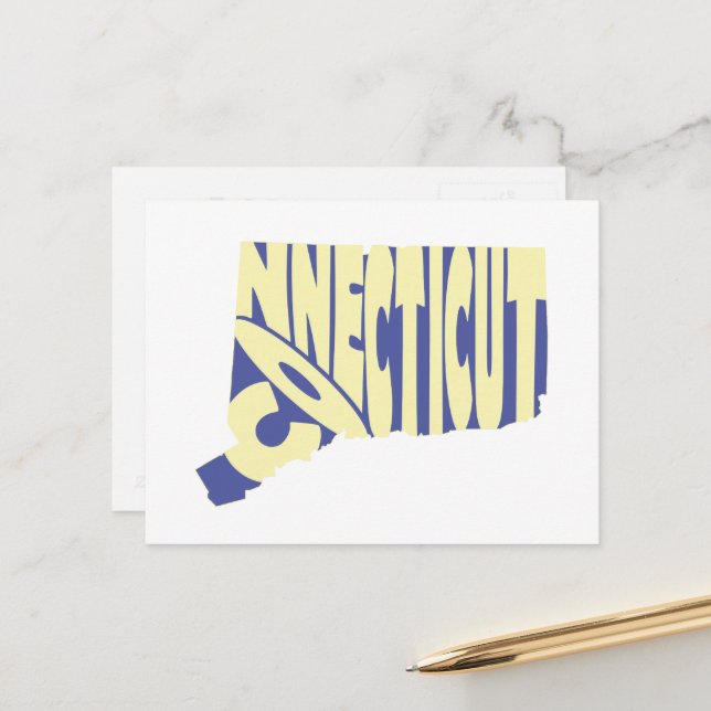 Connecticut Staat Name Word Art Yellow Postkarte (Vorderseite/Rückseite Beispiel)