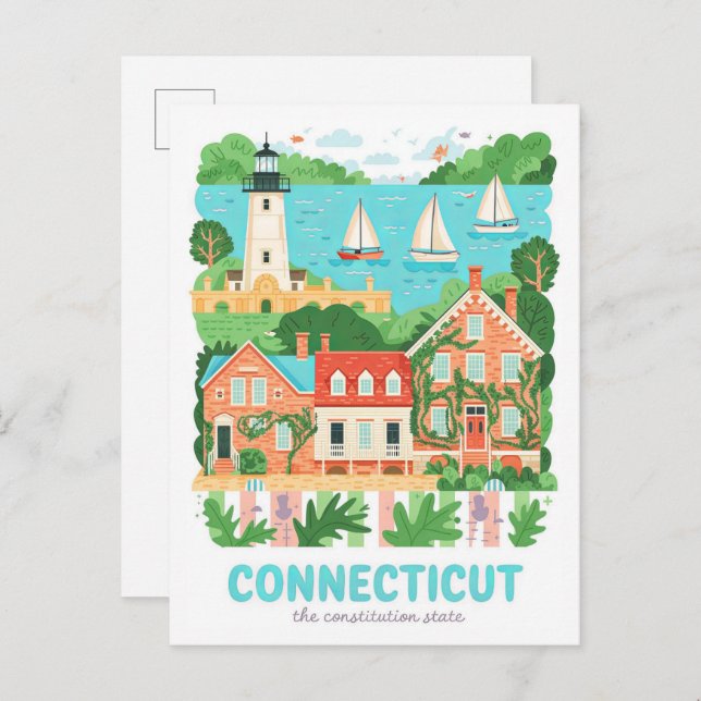 Connecticut Staat USA Travel Postkarte (Vorne/Hinten)