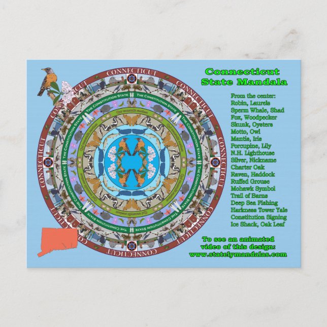 Connecticut State Mandala Postcard Postkarte (Vorderseite)