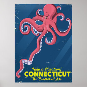 Connecticut USA Octopus Vintage Reiseplakat Poster
