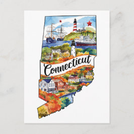 Connecticut USA Staat Gestaltete Vintage Wasserfar Postkarte