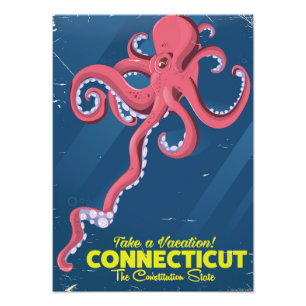 Connecticut USA Tintenfisch Vintage-Reiseposter Fotodruck