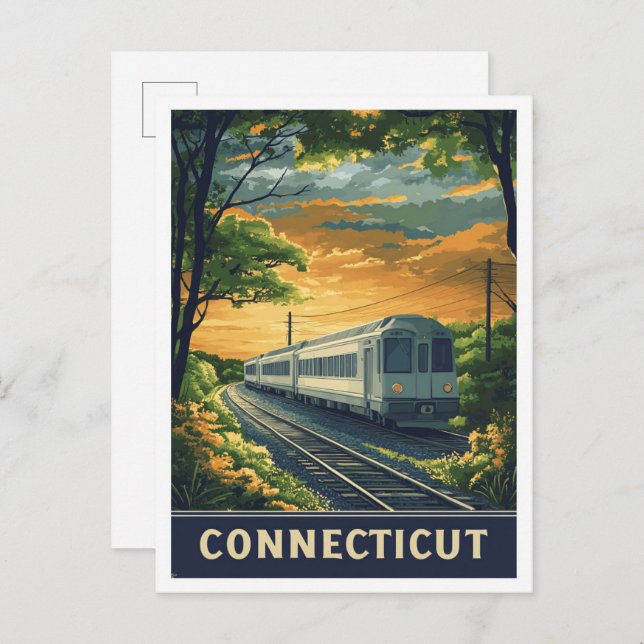 Connecticut USA Vintag Illustration Travel Postkarte (Vorne/Hinten)