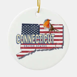 Connecticut vereinte Staaten Retrokarte Staat Vint Keramik Ornament