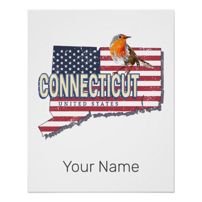 Connecticut vereinte Staaten Retrokarte Staat Vint Poster (Vorderseite)