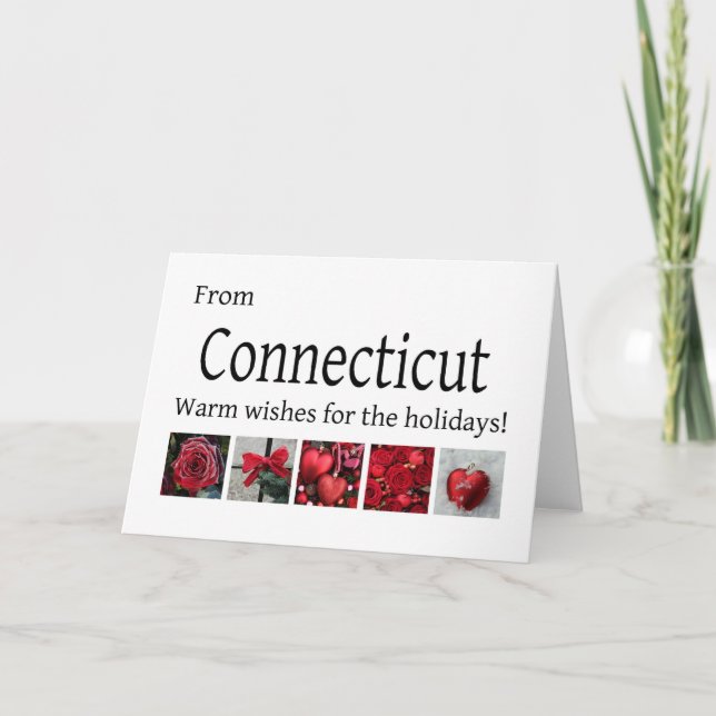 Connecticut Weihnachtskarte mit Ornamenten Feiertagskarte (Vorderseite)