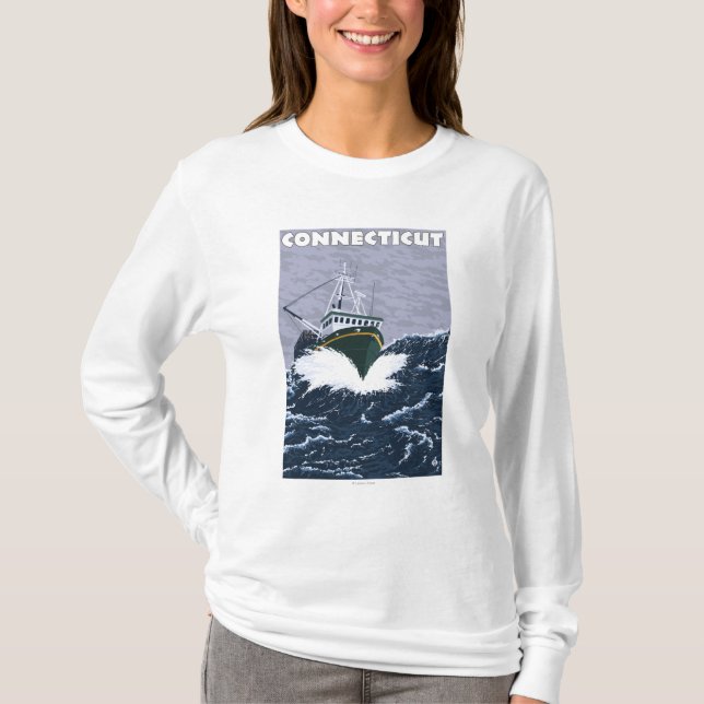 ConnecticutCrab Fischerboot-Szene T-Shirt (Vorderseite)