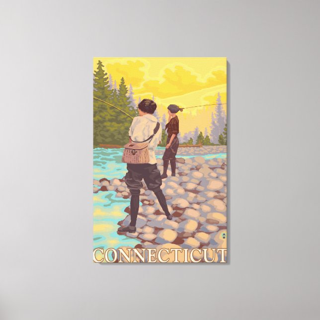 ConnecticutFrauen Fliegenfischen Leinwanddruck (Vorderseite)