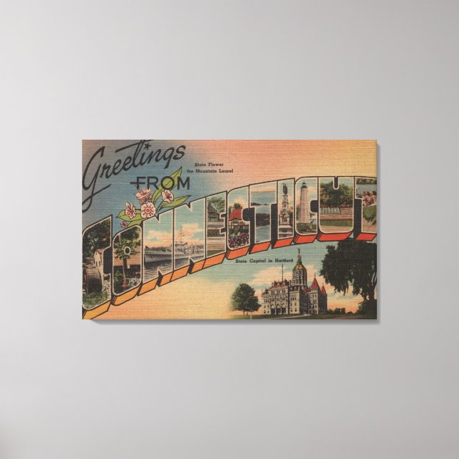 ConnecticutGroße BuchstabenszenenConnecticut Leinwanddruck (Vorderseite)