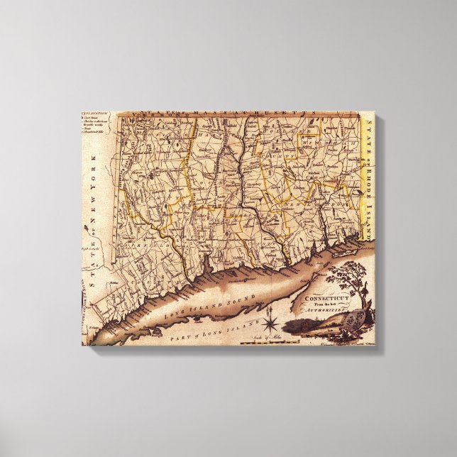 ConnecticutPanoramablick Karte Connecticut Leinwanddruck (Vorderseite)