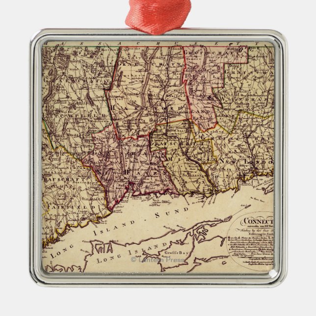 ConnecticutPanoramic MapConnecticut Silbernes Ornament (Vorne)