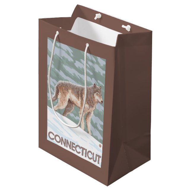 ConnecticutWolf Szene Mittlere Geschenktüte (Vorderseite Schrägansicht)