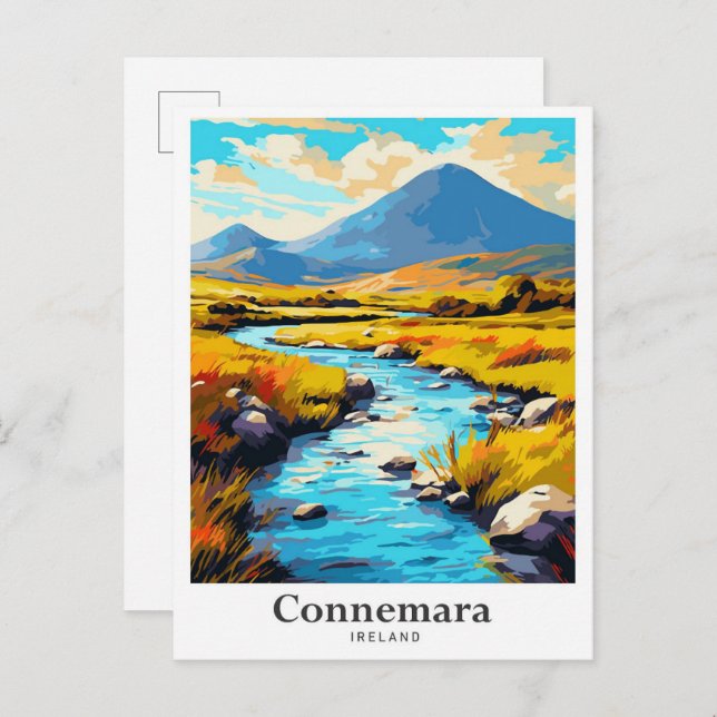 Connemara Ireland Vintage Travel Illustration Postkarte (Vorne/Hinten)
