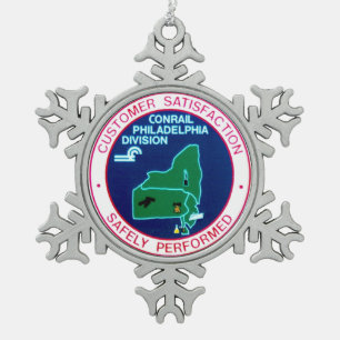 Conrail Eisenbahn Philadelphia Division Schneeflocken Zinn-Ornament