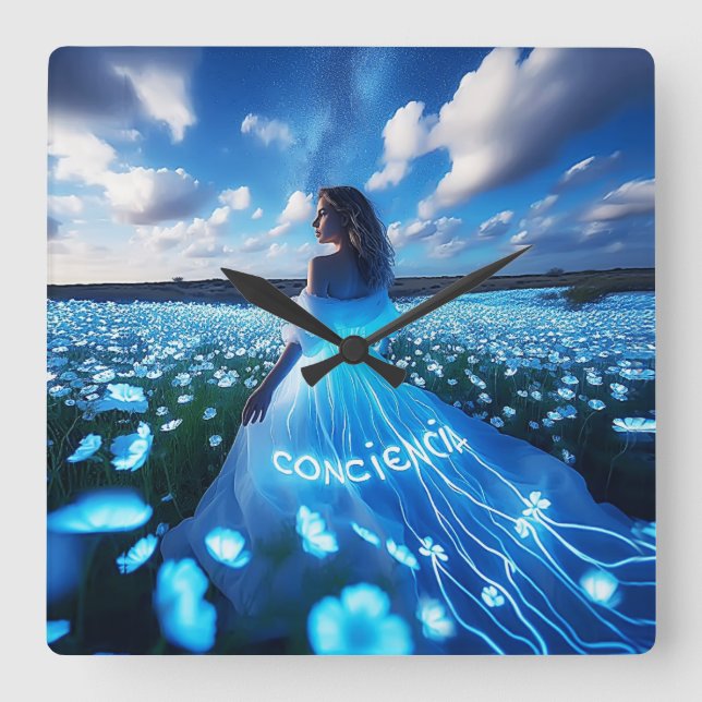 Consciousness / Conciencia Quadratische Wanduhr (Vorderseite)
