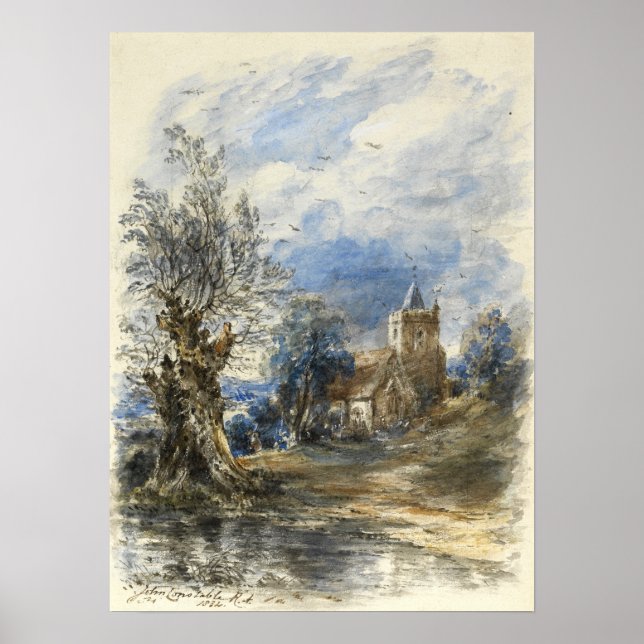 Constable - Eine Wildnis am Wasser Eine Kirche jen Poster (Vorne)
