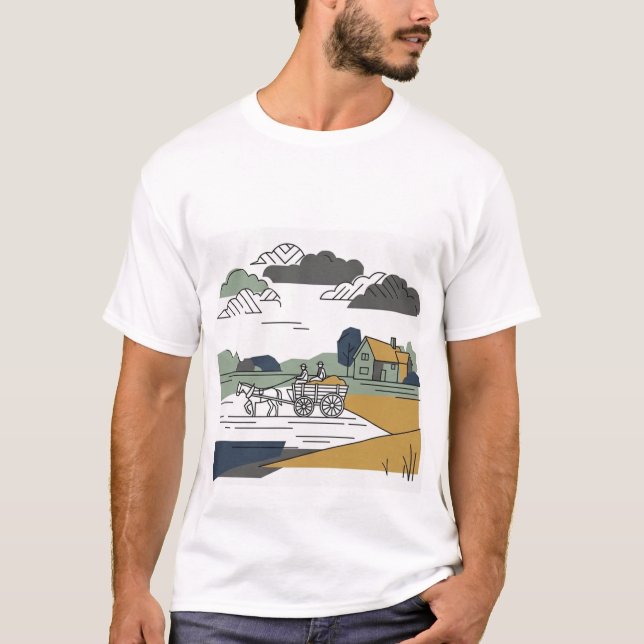 Constable’s Haywain Line Art Illustration T-Shirt (Vorderseite)