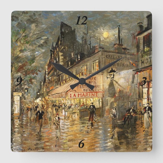 Constantin Korovin: Cafe La Marine, Paris Quadratische Wanduhr (Vorderseite)