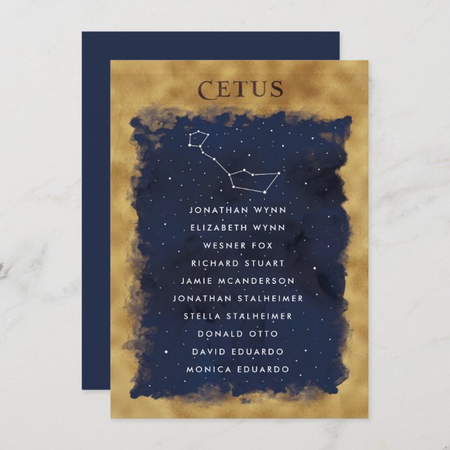 Constellation Celestial Seating Chart Card CETUS (Vorne/Hinten)