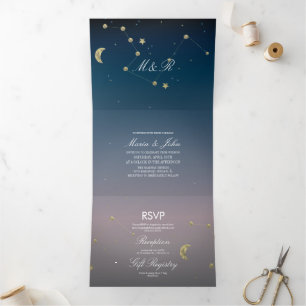 Constellation Gold Imitate Foil Ombre Sky Wedding  Dreifach Gefaltete Einladung