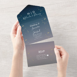 Constellation Gold Sky Ombre Wedding All In One Einladung