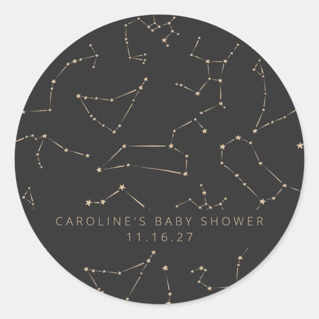 Constellations Stars Black Gold Custom Baby Shower Runder Aufkleber (Vorderseite)