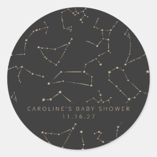 Constellations Stars Black Gold Custom Baby Shower Runder Aufkleber