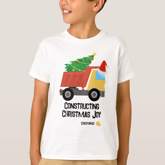 Constructing Christmas Joy Construction Dump Truck T-Shirt (Vorderseite)