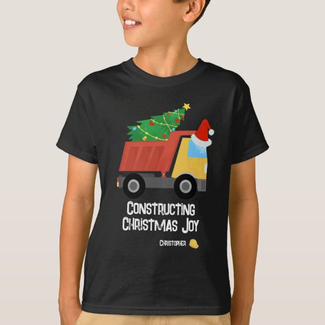 Constructing Christmas Joy Construction Dump Truck T-Shirt (Vorderseite)