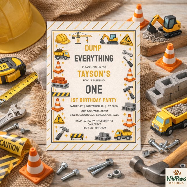 Construction 1. Geburtstag | Baulastwagen-Party  Einladung (Construction 1ST Birthday | Builder Truck Party Invitation
)